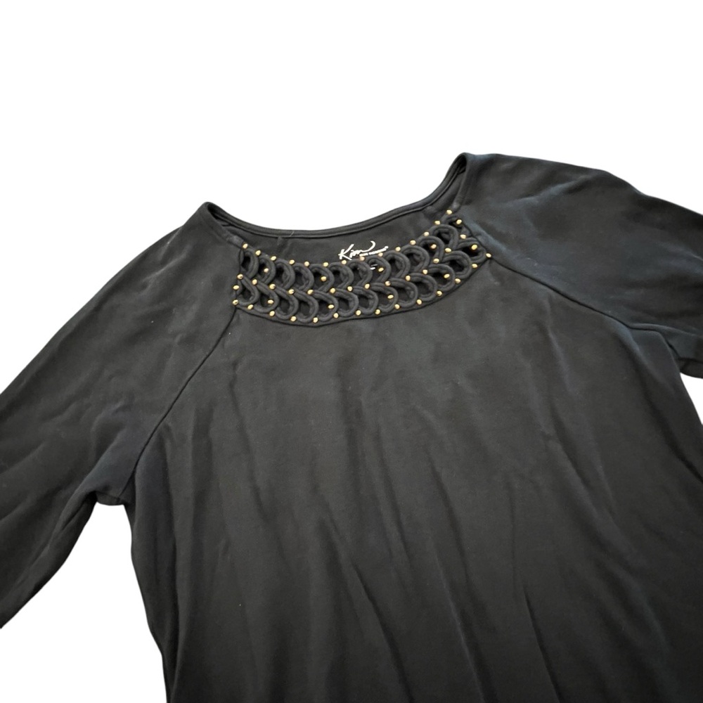 SALE!! 2 for $15 Kim Rogers Black Top Blouse Beaded Neckline 3/4 Sleeve Large